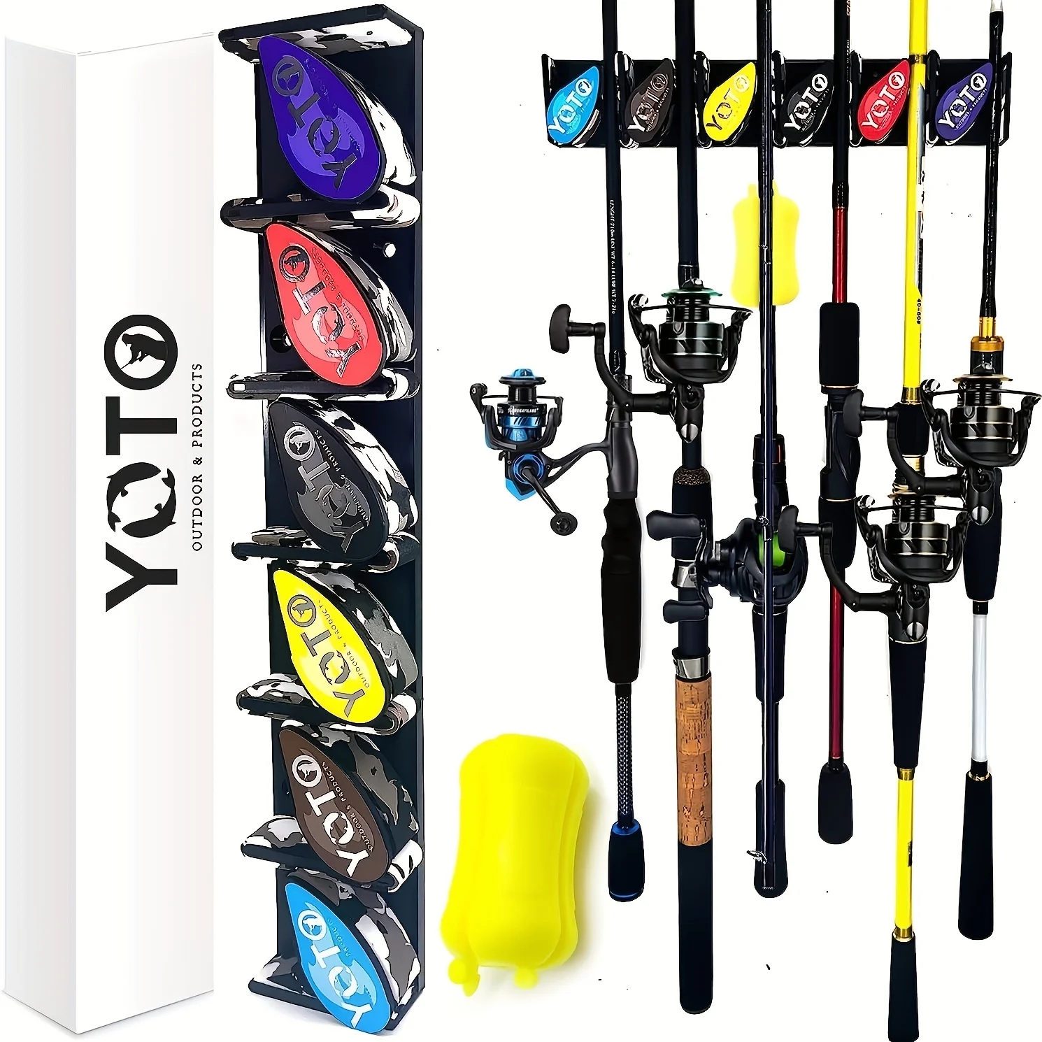 YOTO Angelrutenhalter-Racks, vertikaler, an der Wand montierter Angelrutenständer mit tragbarem Angelruten-Festbal