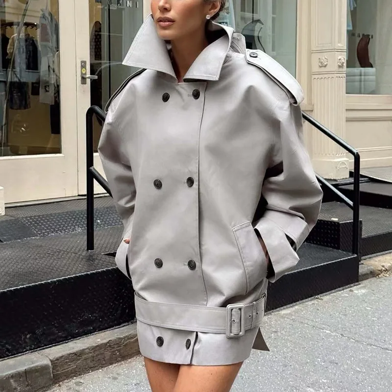 

Женская свободная куртка в корейском стиле, двубортное пальто с длинными рукавами, осенняя мода, нишевый индивидуальный дизайн, смысл