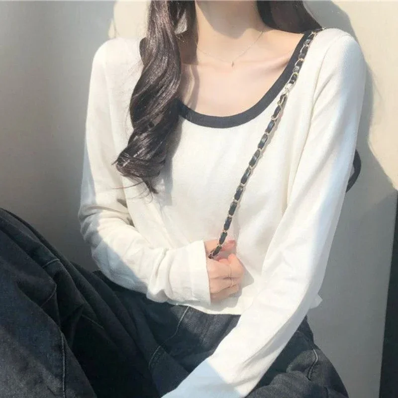 

Pullovers Women Panelled O-neck Baggy Sun-proof Casual Crop Korean Style Spring Inner Streetwear All-match Chic Knitted