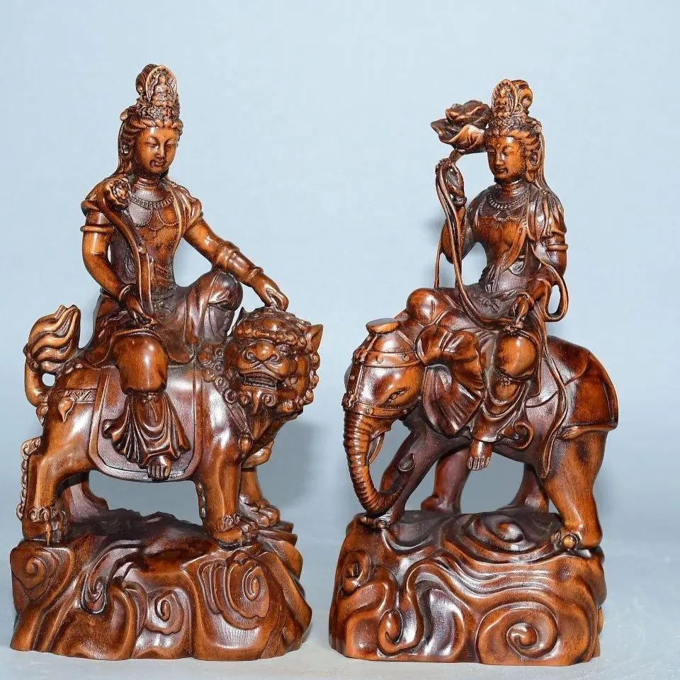 Riding beasts elephant and lion manjushri bodhisattva and samantabhadra bodhisattva Statue Figurine Desktop Ornaments