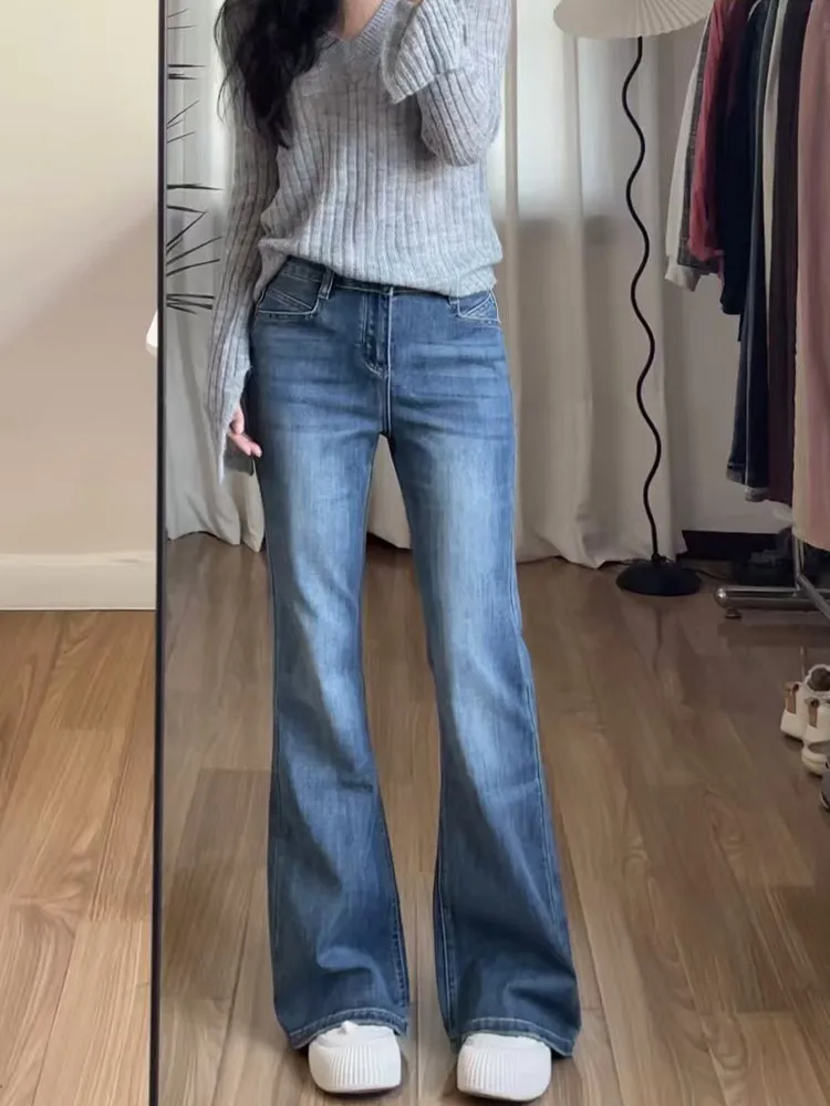 

Retro High Waist Slimming Long Bell Bottom Jeans Women's Spring Autumn Extended Design Floor Length Hoof Pants