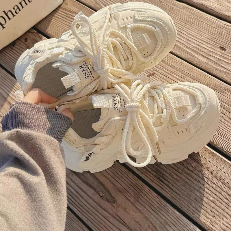 Zapatos de Mujer, Nueva Moda, Lujosos, Transpirables, Antideslizantes, Resistentes al Desgaste, Casuales para Exteriores, con Cordones, Suela Gruesa, Tipo Sneakers