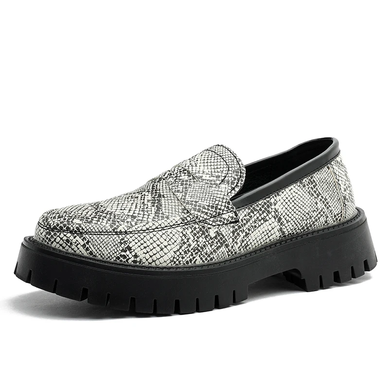 

2026 Fashion Men's Snake Pattern Loafers Comfortable Slip-On Formal Leather Shoes Plus Size 38-46