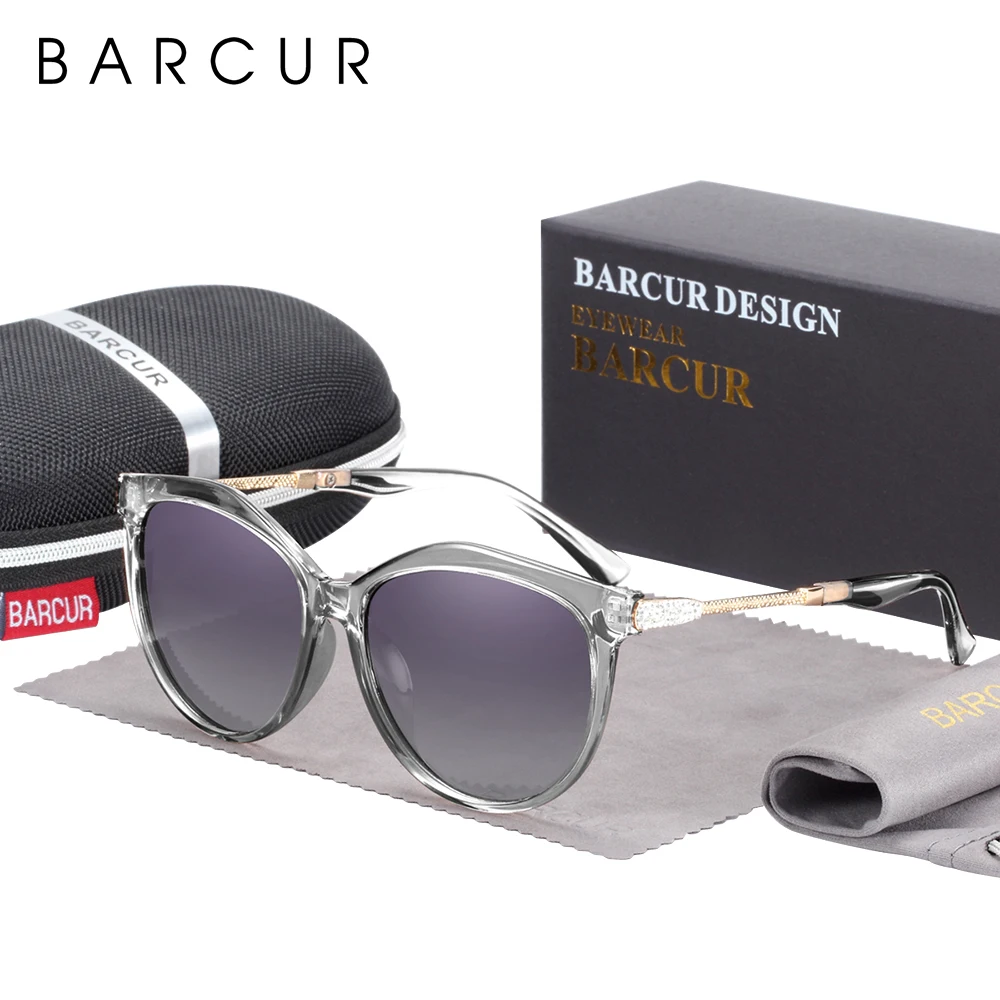 BARCUR Polarized Cat Eye Sunglasses Women Gradient Round Sun glasses for Women oculos lunette de soleil femme