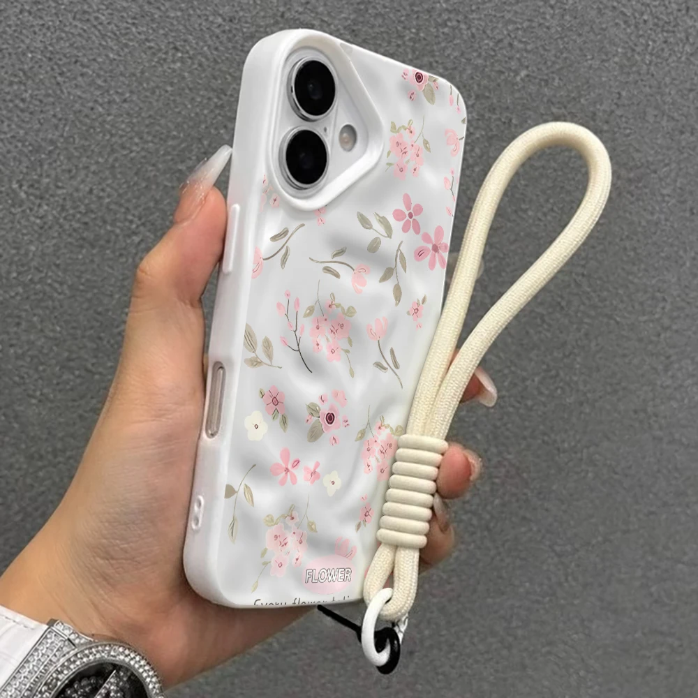 Wildblumen und Unkraut Falten-Silikon-Handyhülle für iPhone 17 15 13 11 12 14 16 17 Pro Max 14 Plus 17Air mit Lanyard-Abdeckung – Detail 6