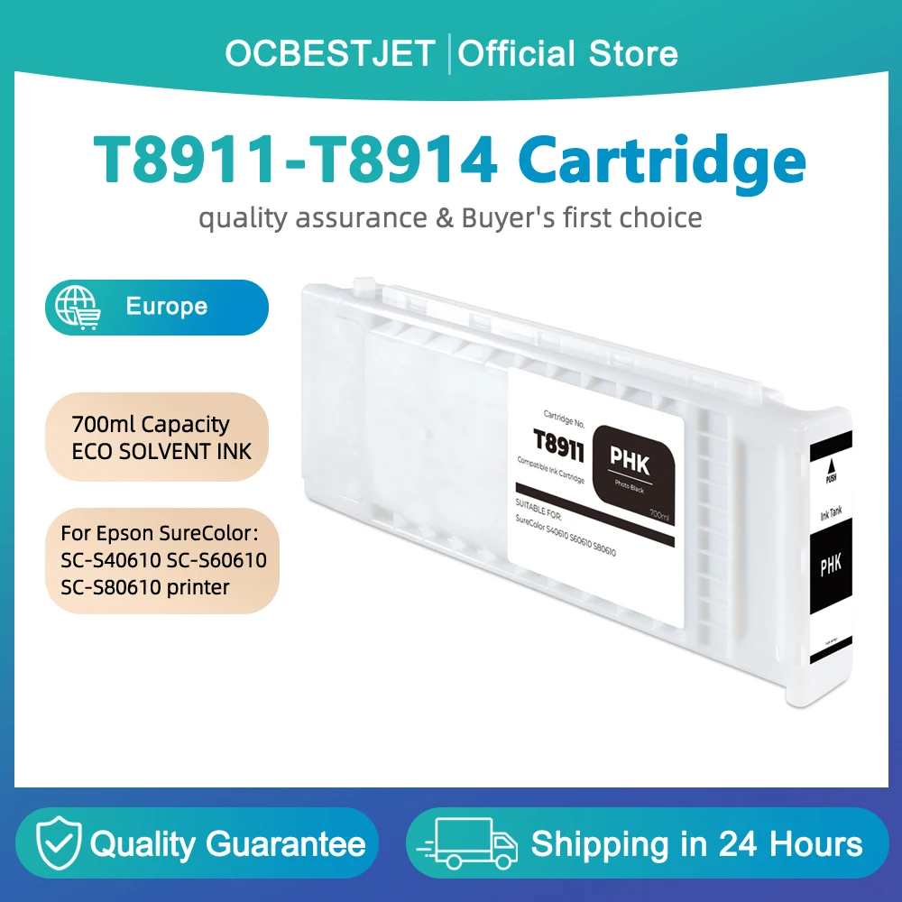 700ML compatible ink cartridge for Epson T8911 T8912 T8913 T8914 for Epson SC‑S40610 SC‑S60610 SC‑S80610 printer Eco solvent ink