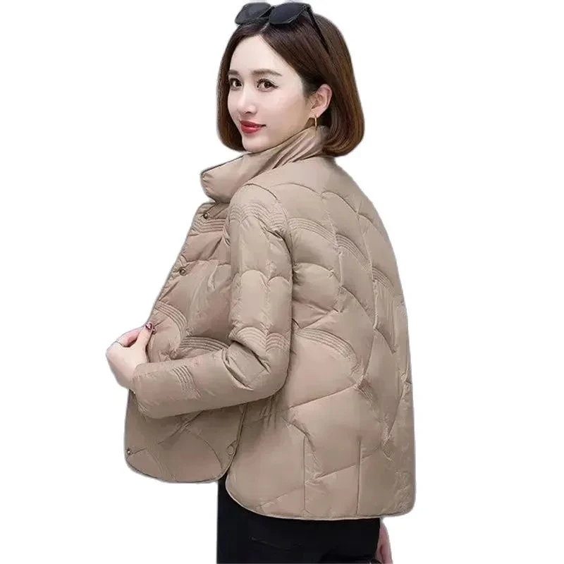 2023 Autumn Winter White Coat Quilted White Duck Down Down Jacket For Female Short Simple Stand Neck Fashion Cotton Jacket Women