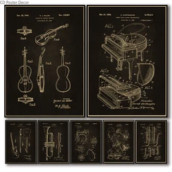 Retro Style Instrument Poster Music Art Wall Painting Trumpet Violin Piano Studies Prints Vintage Home Room Cafe Decor Picture