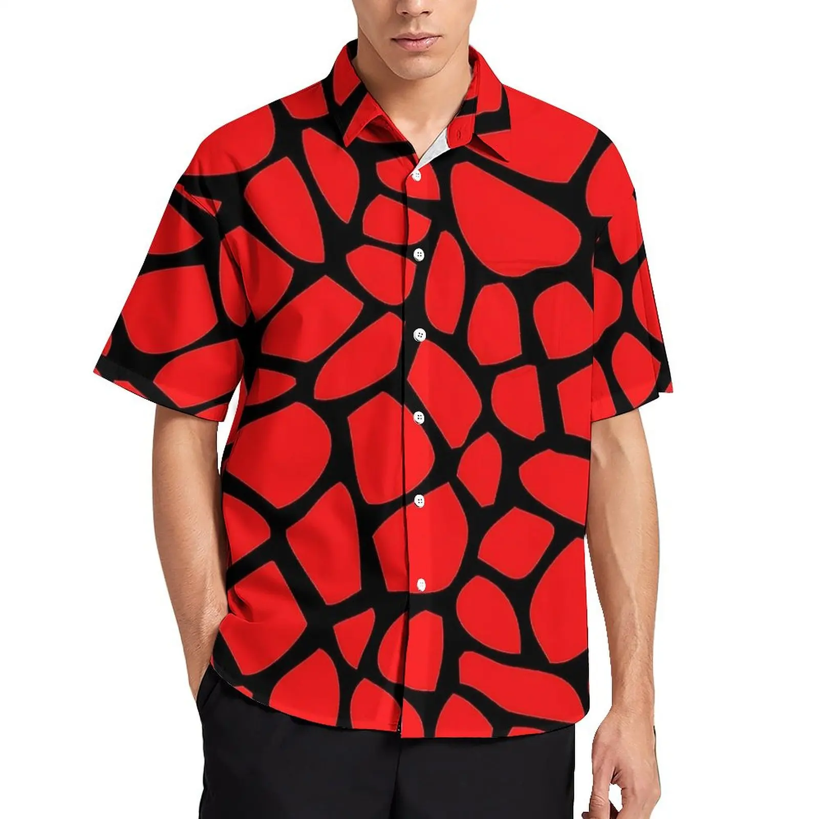 

Hawaiian Shirt Beach Red Giraffe Print Blouses Loose Casual Shirts Mens Short Sleeve Streetwear Plus Size 4XL Clothing