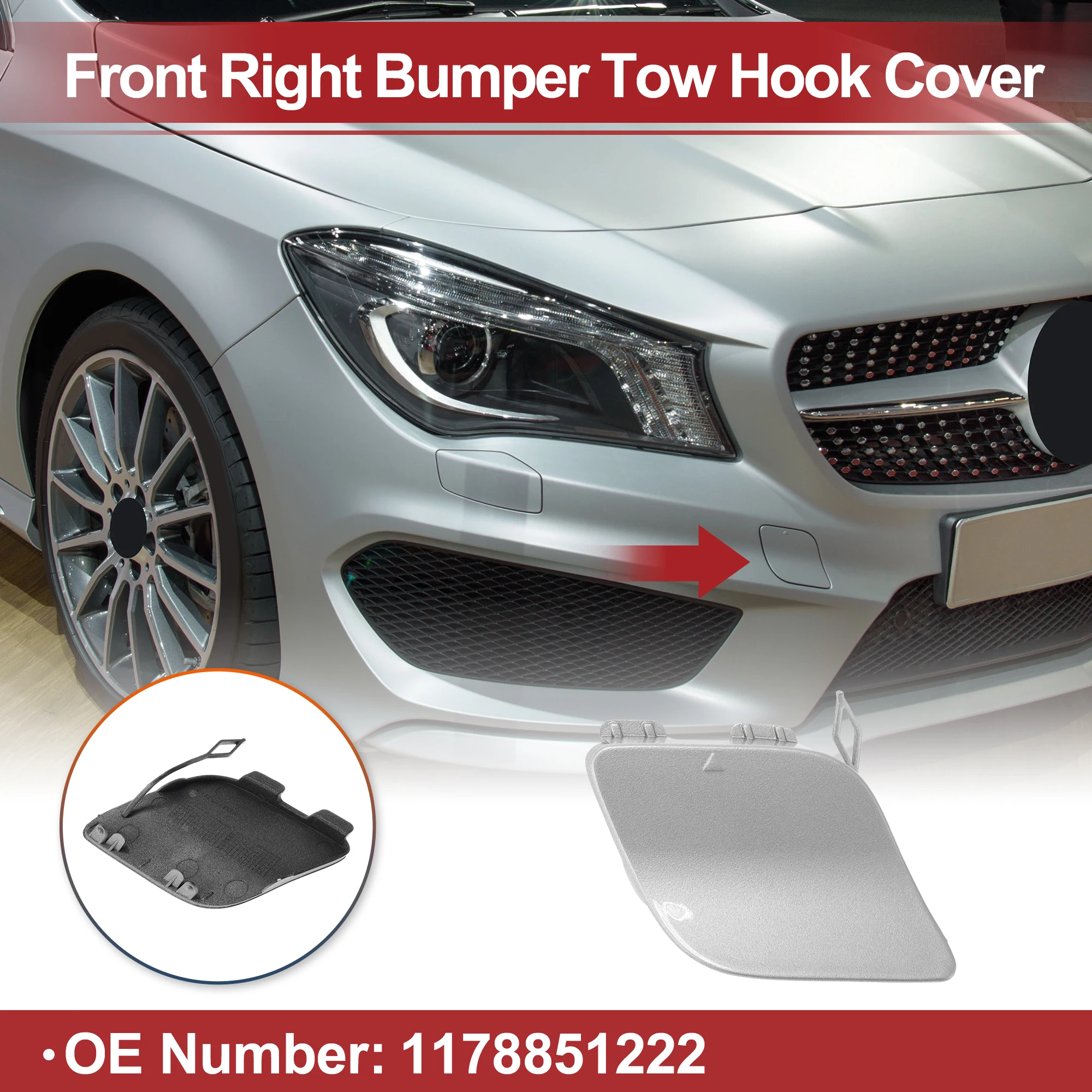 

X Autohaux Car Tow Hook Cover Cap for MercedesBenz CLA180 CLA200 No.1178851222 Silver Tone