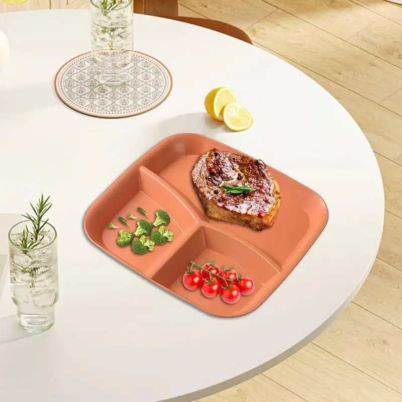 Sectioned Plates 5PCS Portion Control Plates With 3 Compartments Reusable Salad Plate Divided Dish Lightweight Lunch Tray For