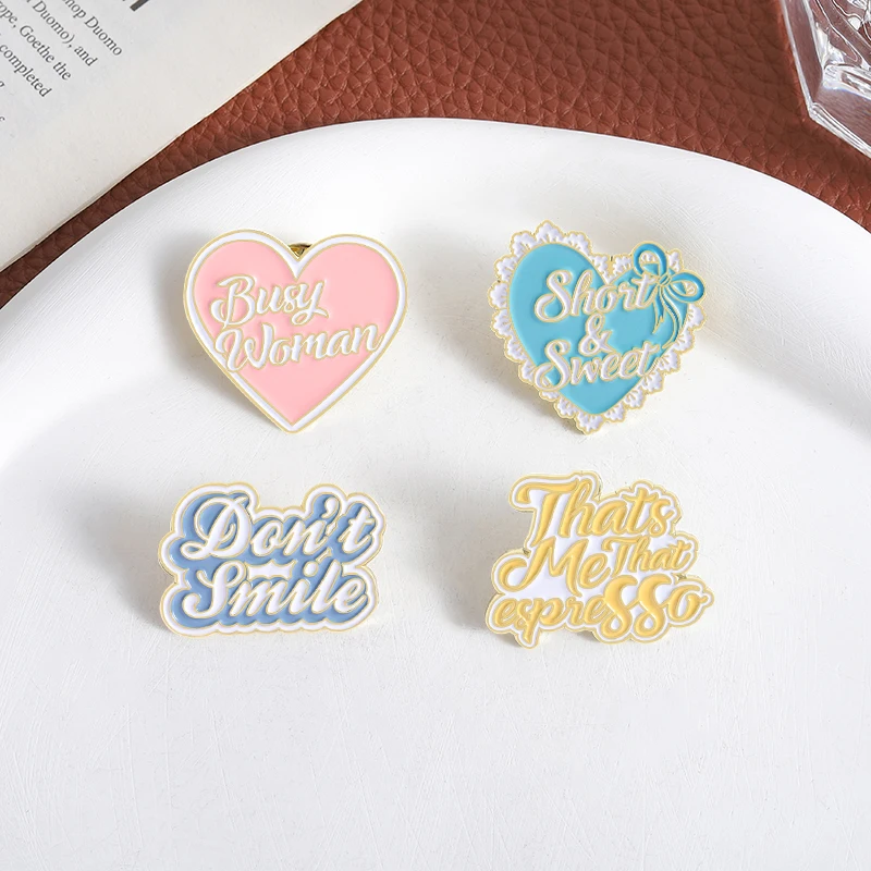 Short And Sweet Enamel Pins Busy Women Don't Smile Badges Lapel Brooches Pop Music Singer Jewelry Accessories Gift For Friends