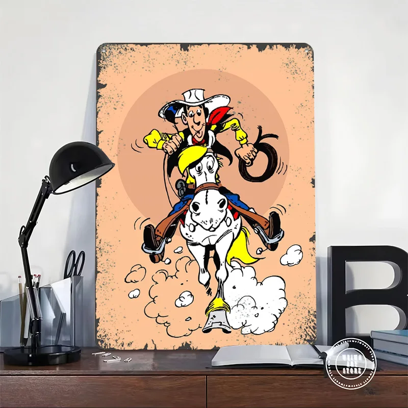 لاكي لوك هورس كاريكاتير طباعة ملصق معدني على ديكورات الحائط علامات القصدير المعدنية القابلة للتخصيص لتزيين الحائط الفني