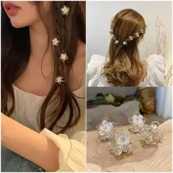 Moda pequeno fresco simples transparente flor garra clipe feminino menina caranguejo grampo de cabelo mini bonito acessórios grânulos de cabelo para tranças