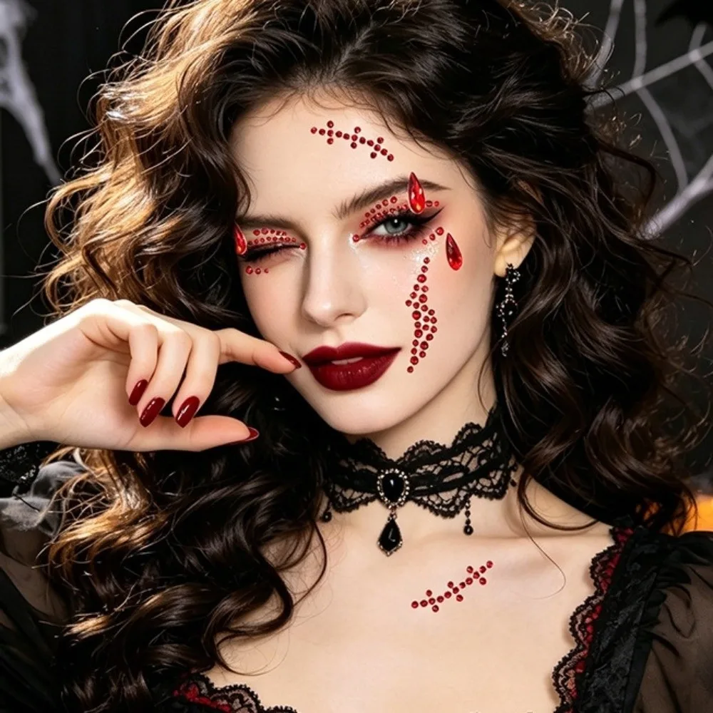 Devil 3D Face Eye Jewels Sticker Makeup DIY Crystal Tattoo Sticker Rhinestone Waterproof Face Gem Sticker Ghost Festival