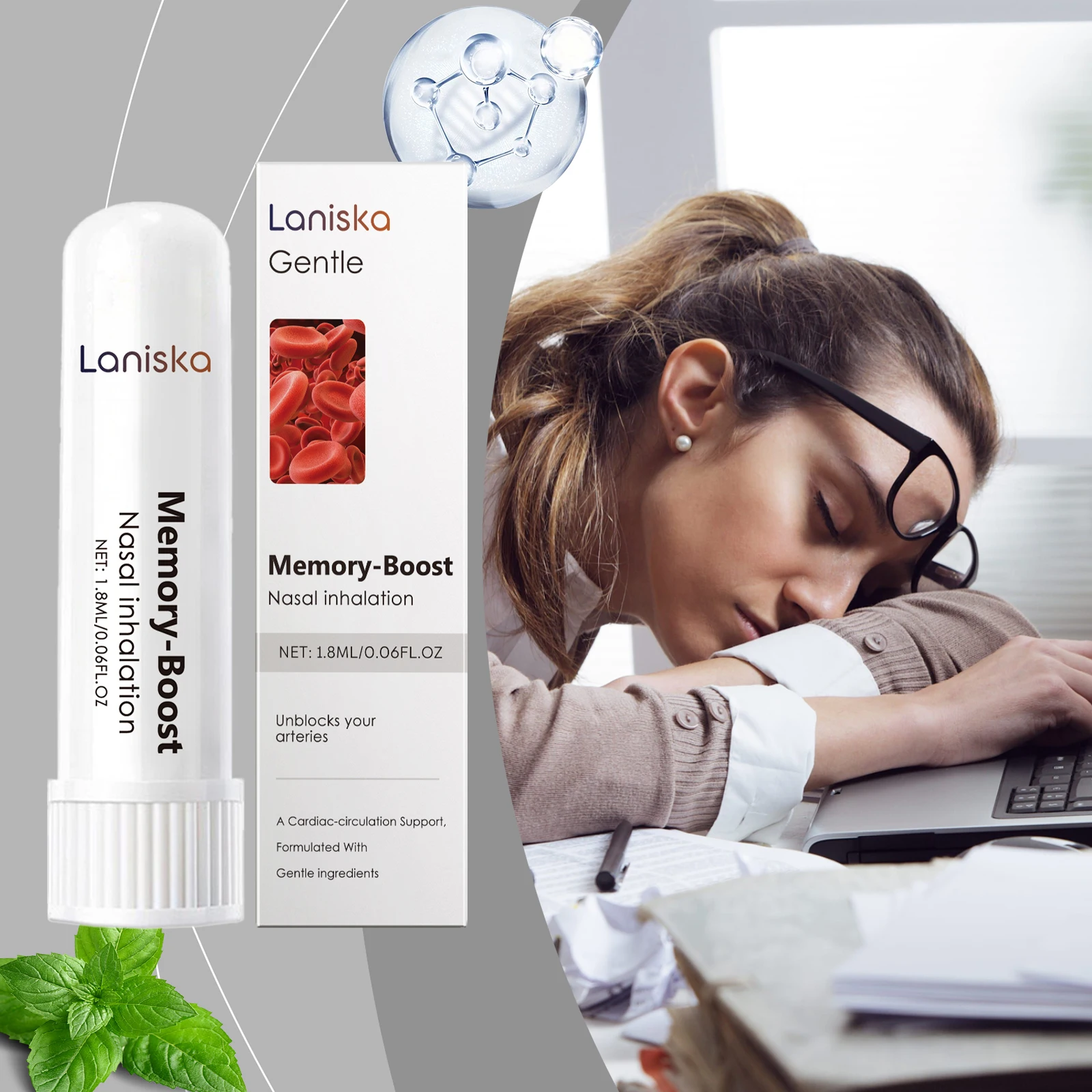 

Laniska Memory Enhancement Nasal Inhaler Brain Function Improves Thinking Agility Alleviates Dizziness Refreshes and Invigorates