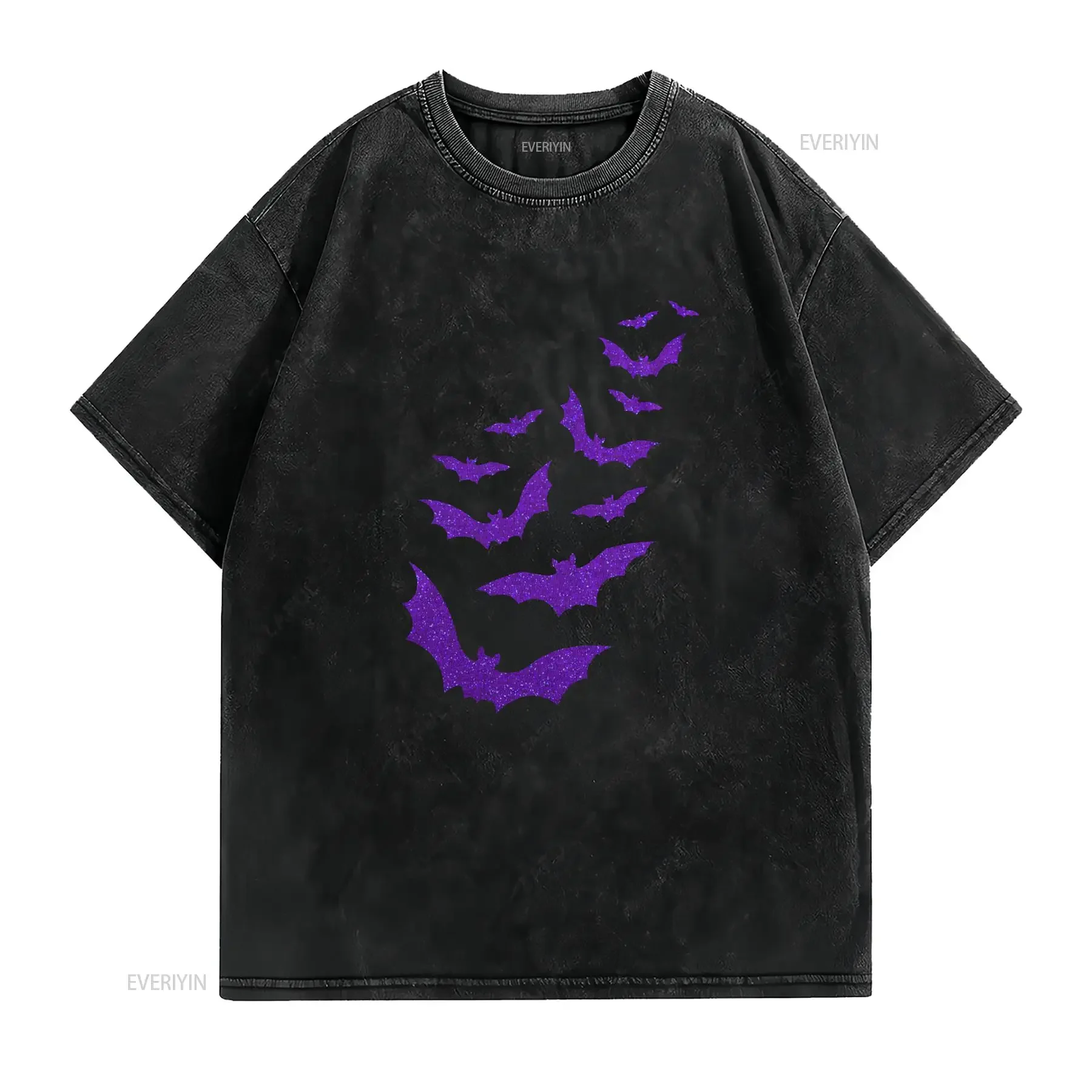 GLITTER BATS Purple Vampire T shirt Halloween Women Funny Fang vintage Washed graphic Breathable Slightly designer clothes Soft