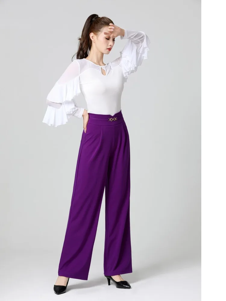 High Waist Slim Fit Dance Pants for Women – Solid Color Stretch Trousers for Ballroom Latin Stage Wear Elegant Street Trousers