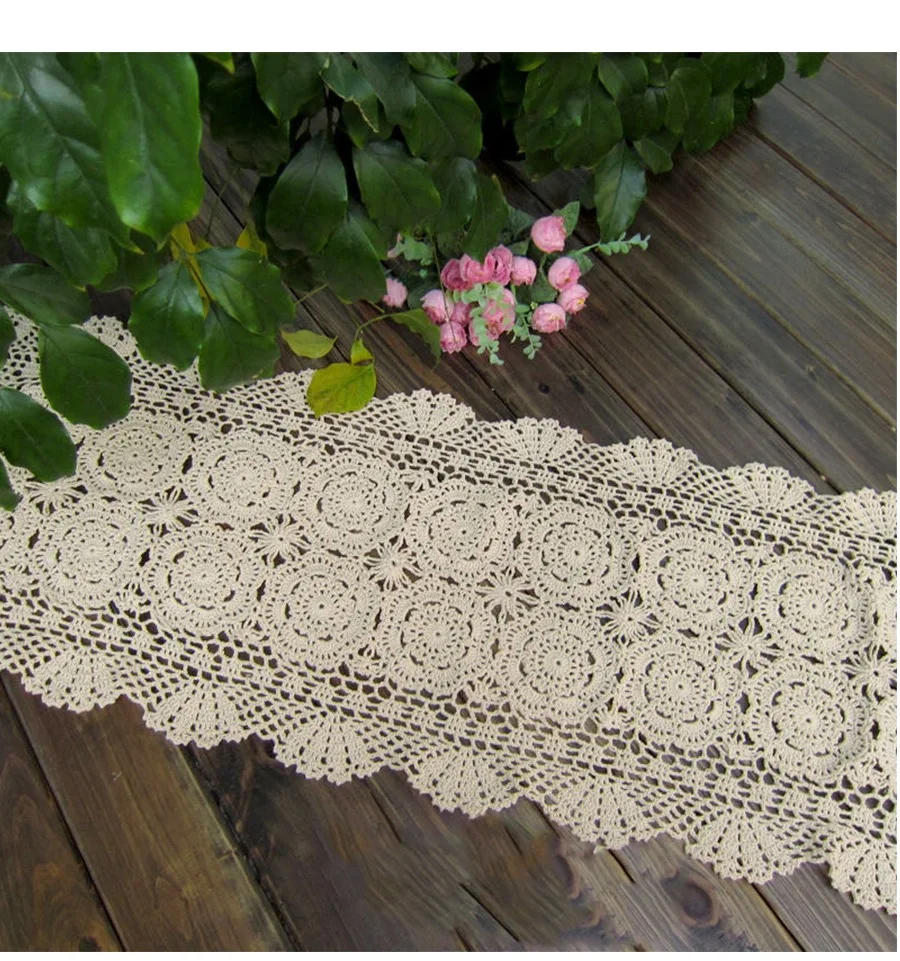 Handmade Cotton Crocheted Tablecloth Lace Doilies Flower Table Runner For Home Coffee Shop Table Decoration 1PCS/Lot