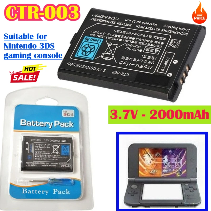 

CTR-003 Battery 2000mAh for Nintendo 3DS Gaming Machine Host Batteries 3.7V Lithium Built-in Cell N3DS 2DS Gamepad Controller