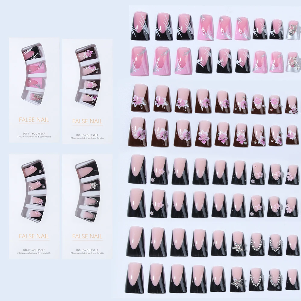 96pcs(4 boxes) Duck Foot nail combination series fake nail plate, printing press nail, women and girls y2k daily wear removable