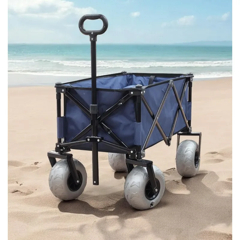 Big Wheel Beach Cart All Terrain Steel Frame Multi-Purpose Cart with 9-inch Pneumatic Tires Foldable Design STRONG AND DURABLE