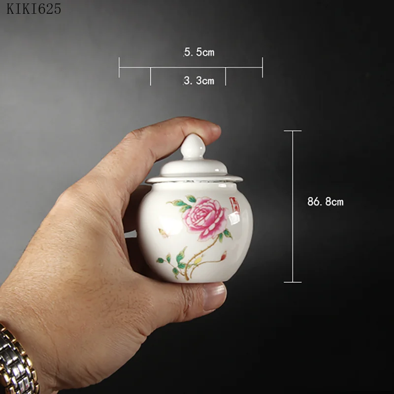 Ceramic Mini Tea Jar Art Painted Flowers Porcelain Storage Box Kitchen Food Container Candy Storage Jar Desktop Ornament Gift image 2