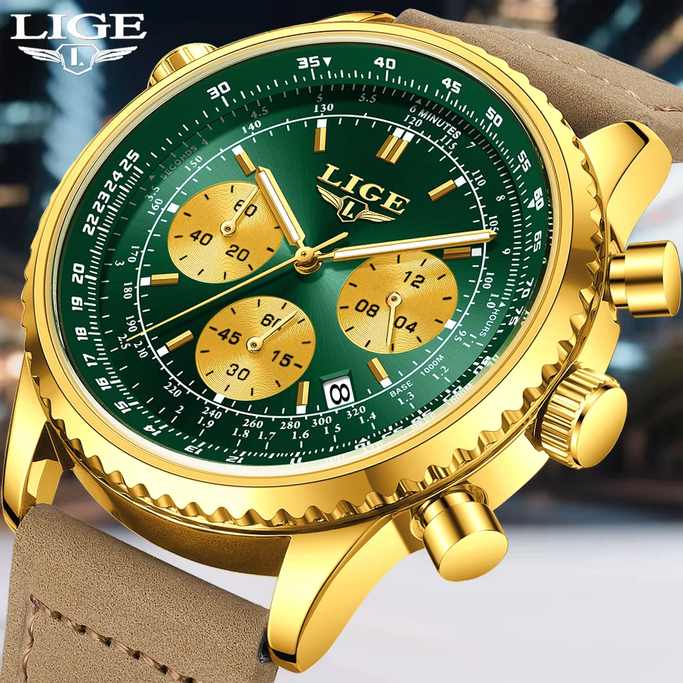 

LIGE Роскошные водонепроницаемые часы для мужчин, модные деловые кожаные светящиеся наручные часы с датой, мужские спортивные кварцевые часы с хронографом, мужские