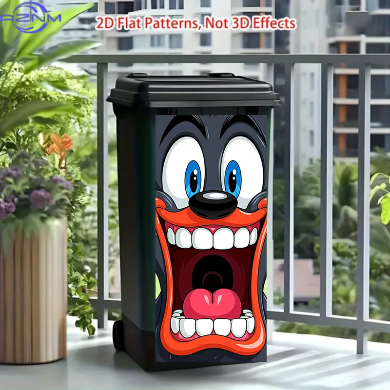 37 X 82 Cm / 14.57 X 32.28 Inches Trash Can Sticker, Featuring a Big-Eyed Black Beast Grinning Design, This Matte Surface Stic