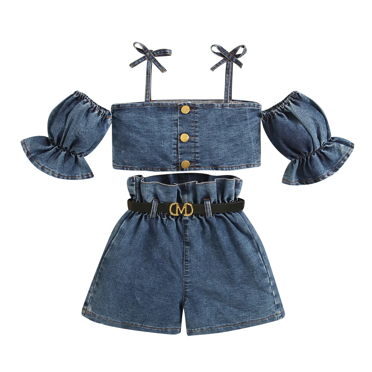 Girls Denim Clothing Sets Summer 1 2 3 4 5 6 Years Old Children Fashion Vest Shorts 2pcs Beach Suit For Baby Tracksuits Kids Set