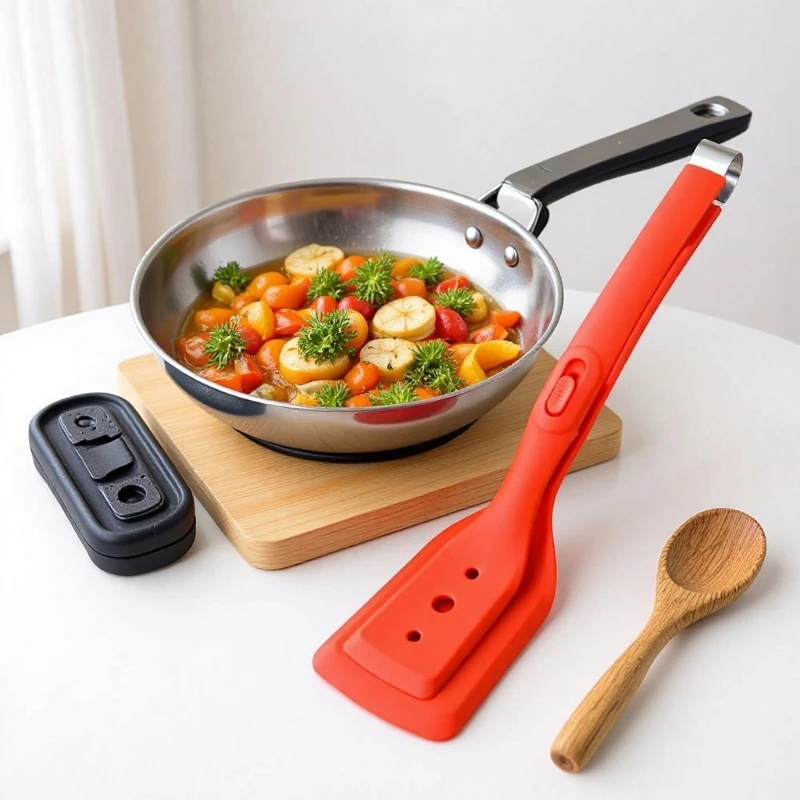Silicone Tongs Turner Spatula 2 in 1 Locking for Non Stick Pan Steak Fish BBQ Cooking Tool Use Kitchen Home Grill Outdoor Serve