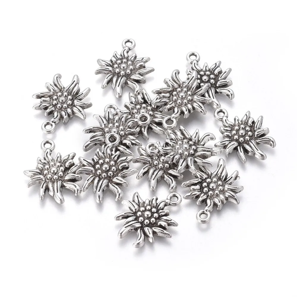 20Pcs Style Edelweiss Alloy Pendants Silver Metal Pendant Decoration DIY Pendant Charms 21x16x2.5mm Hole: 1mm