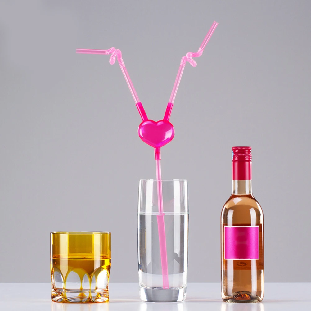 

2pcs Plastic Couple Art Straws Black Drinking Pipes Disposable Party Decorative Supplies for DIY Drinks Photo Props