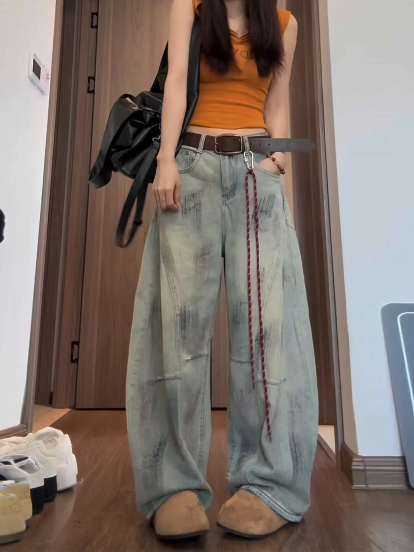 

Винтажные цветные мешковатые джинсы Y2k, женские эстетические джинсовые брюки в стиле Харадзюку в японском стиле 2000-х годов, винтажные брюки-карго, мусорная одежда