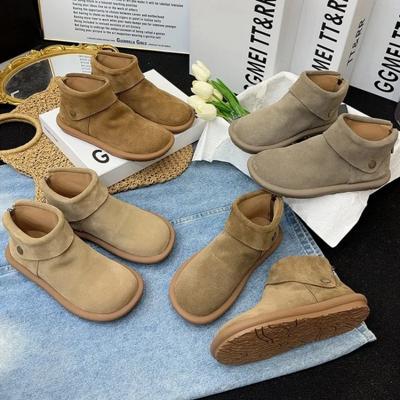Women Ankle Snow Boots Suede Casual Cozy Walking Warm Shoes Woman 2024 Autumn Winter Fashion Flat Boots Zapatillas Mujer