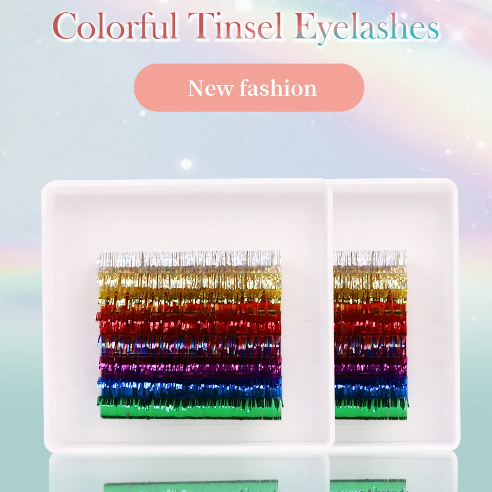 Mixed 8 color false Eyelash Shiny Colorful Individual Lashes Makeup Supplies Rainbow Colored Eyelashes Holographic Tinsel Lashes