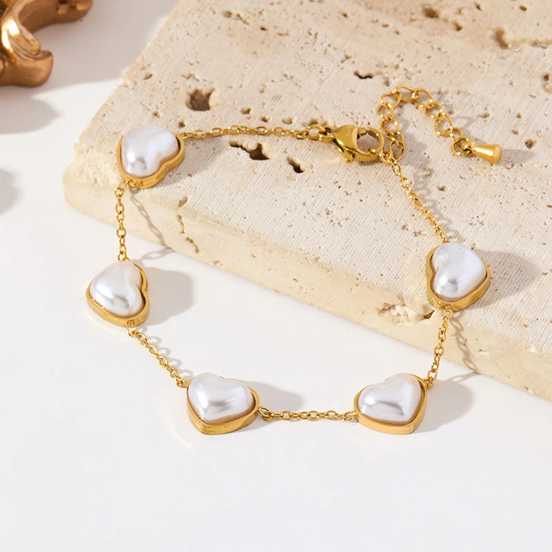 EILIECK 316L Edelstahl Herzförmige Perlenkette Armband Ohrringe Set Modischer Goldfarbener Wasserdichter Schmuck Damengeschenk – Detail 16