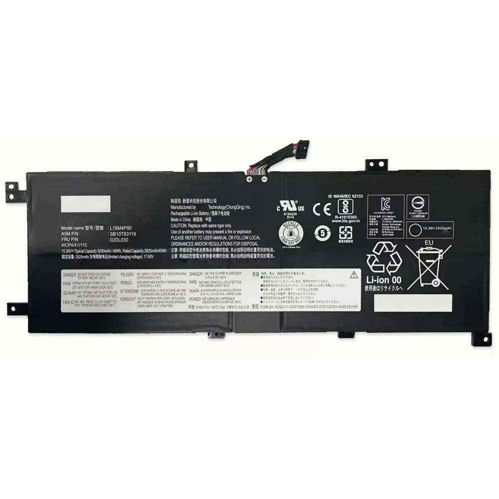 L18D4P90 15.36V 2995mAh 46Wh Laptop Battery for Lenovo L18M4P90 02DL030 01DL031 SB10T83119 5B10W13934 ThinkPad L13 L13 Yoga