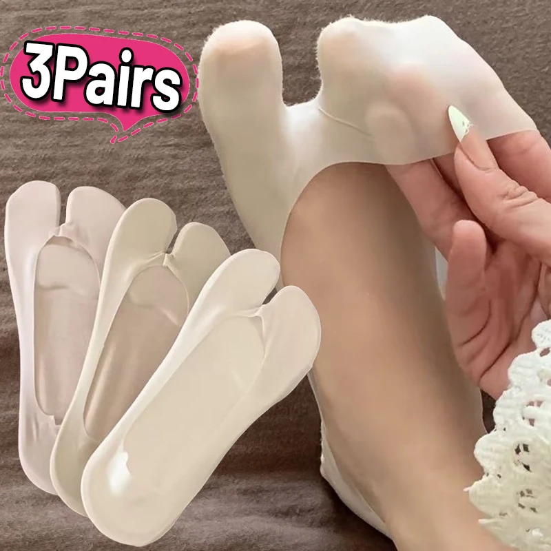 Sponge Cushion Two Finger Socks Invisible Non-slip Low Cut Sock Solid Color Comfortable Breathable Summer Thin Cotton Tabi Socks