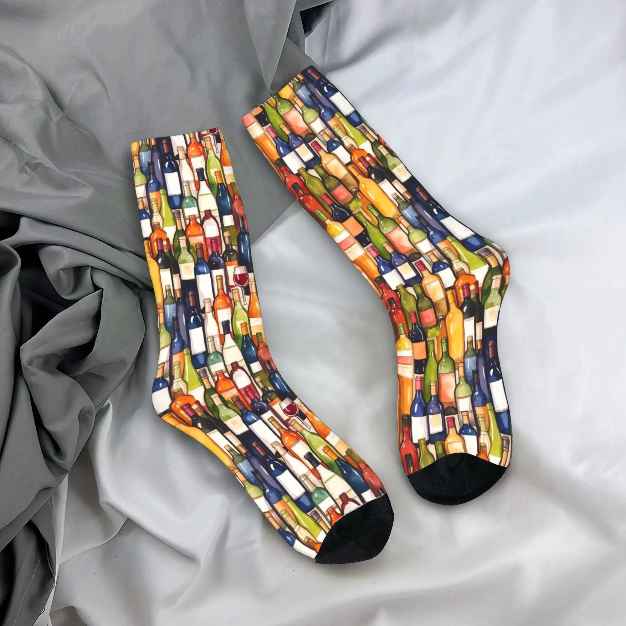 

Носки на все сезоны с иллюстрацией бутылок виски, длинные носки в стиле Харадзюку, хип-хоп, аксессуары для мужчин и женщин, подарок