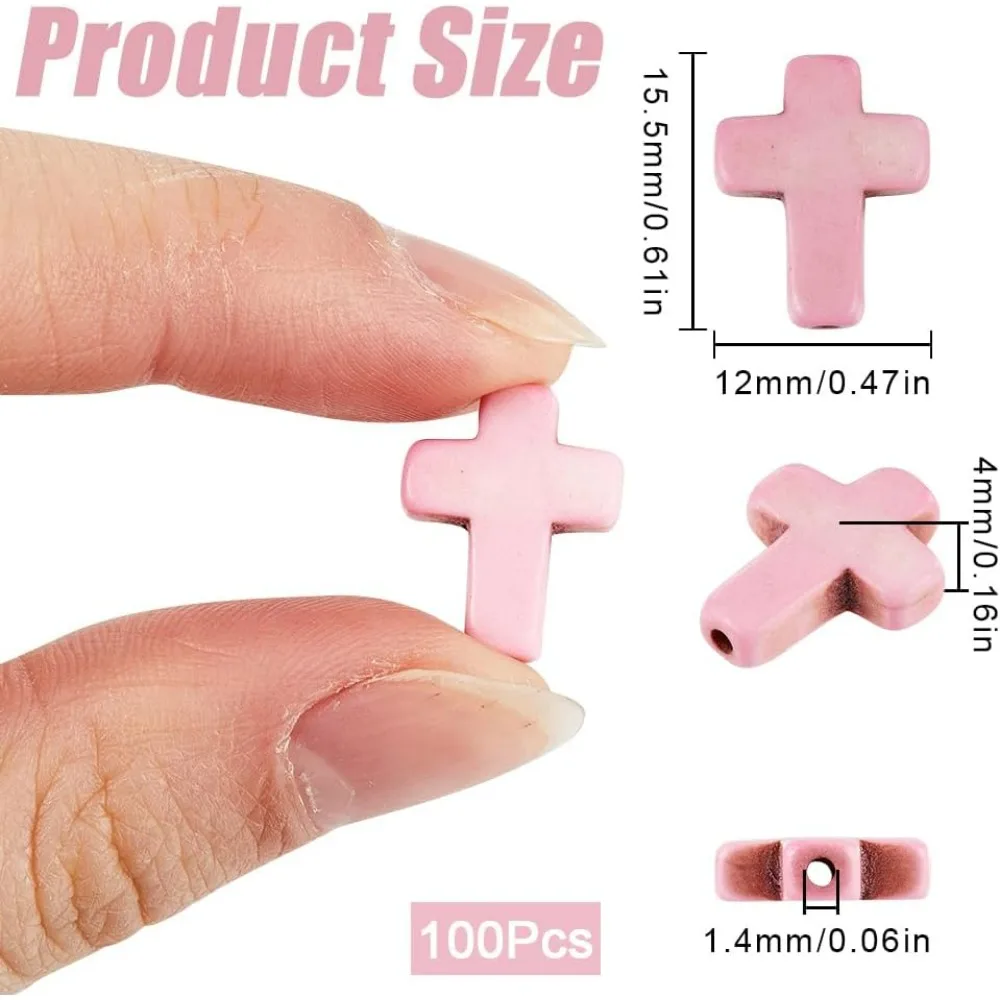 1 Box 100Pcs Cross Beads Pink Cross Bead Synthetic Turquoise Stone Dyed Beaded Small Crucifix Easter Charms Pocket