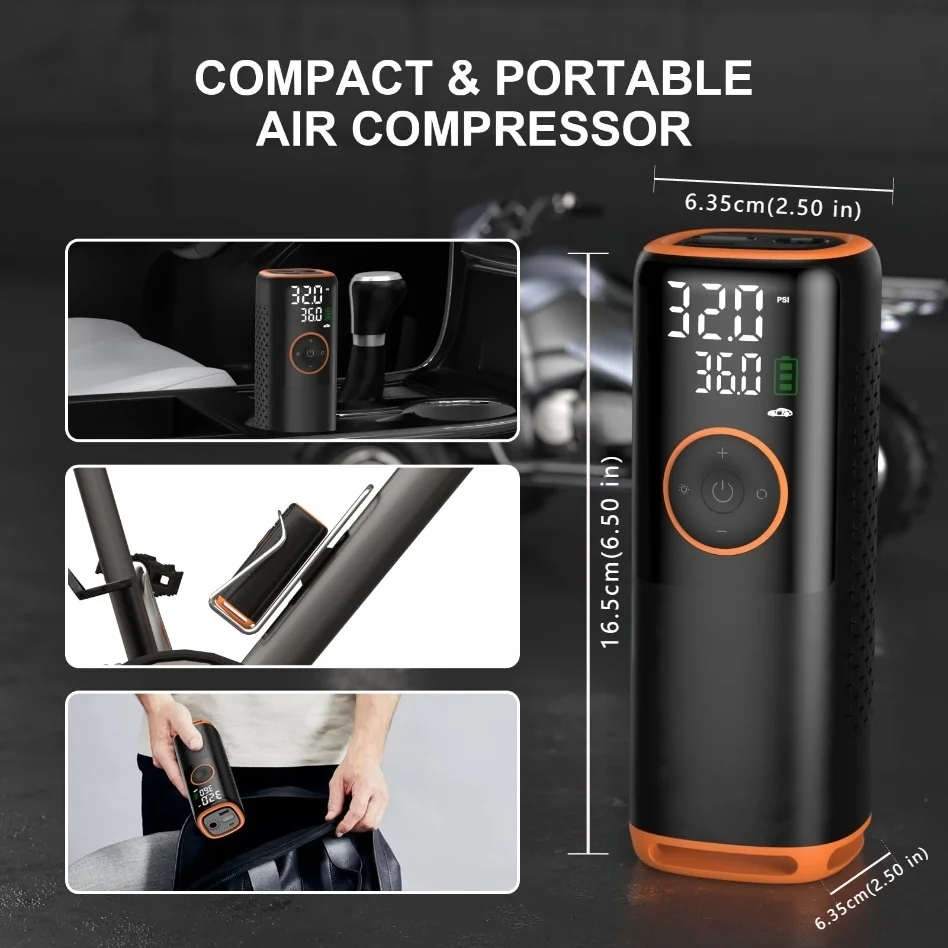 160 PSI Tire Inflator Portable Air Compressor with Tire Pressure Gauge for Car, Bicycle, Motorcycle Tires, Balls etc.