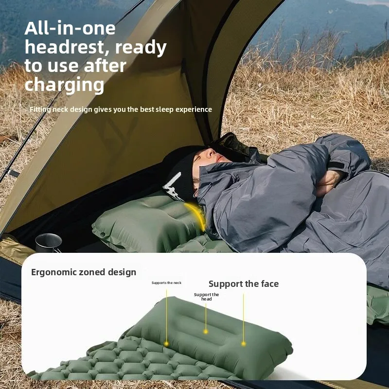 JIAWEI Lightweight Portable Outdoor TPU Air Mattress Built-in Inflator Pump Integrated Headrest Self-Inflating Sleeping Pad