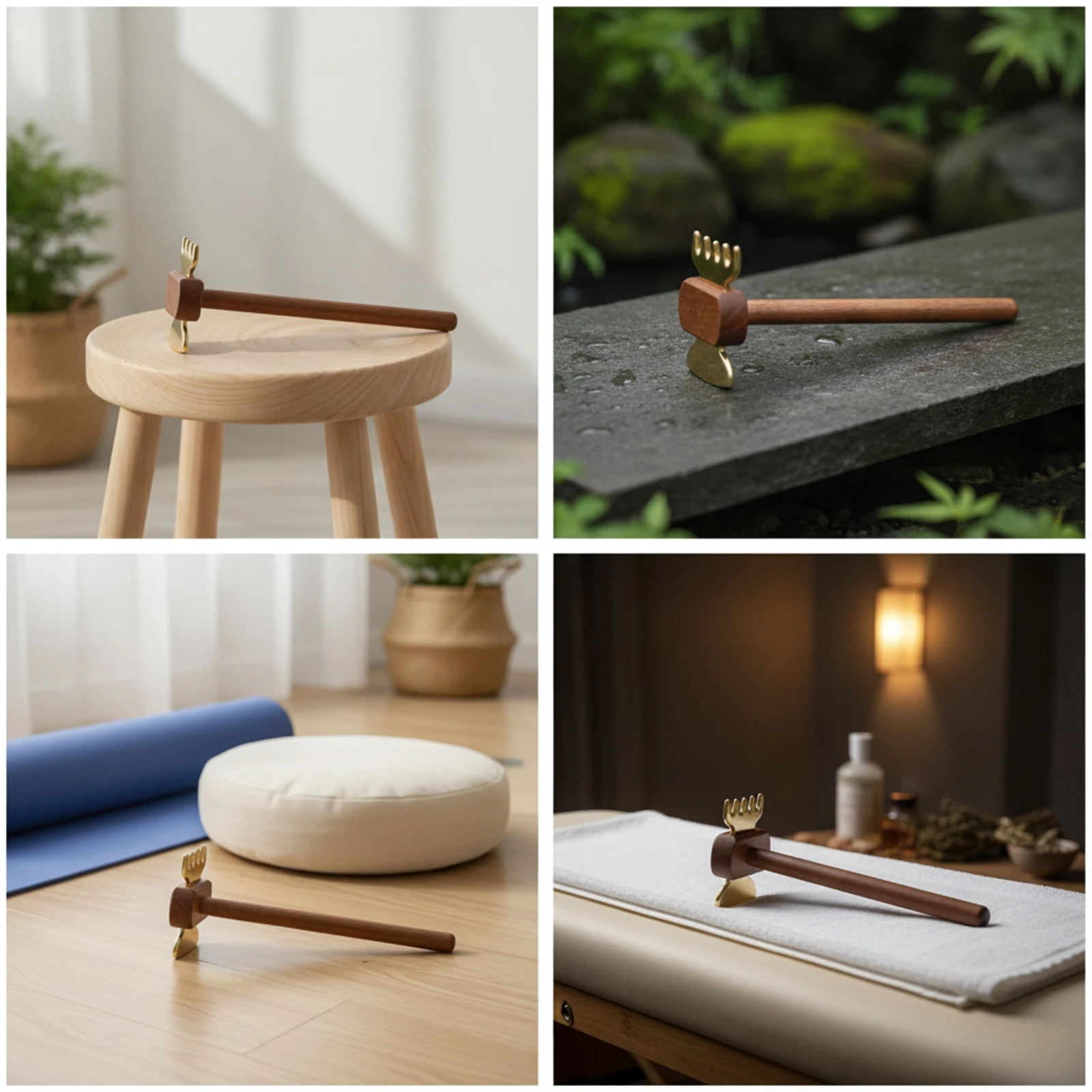 Body Gua Sha Tool with Wooden Handle Smooth Gua Sha Tool with Long Handle Brass Body Scraper Controlled Manual