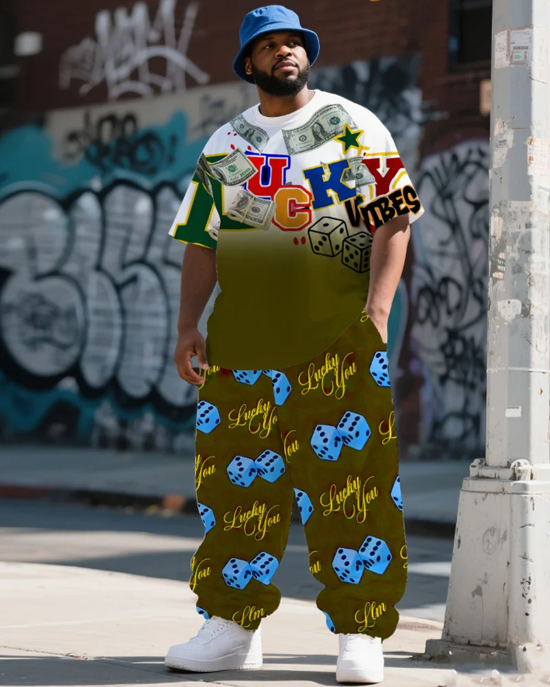 

S-9XL Мужская одежда больших размеров в стиле хип-хоп, уличная одежда, футболка с короткими рукавами и брюки, повседневный комплект для больших и высоких летних нарядов