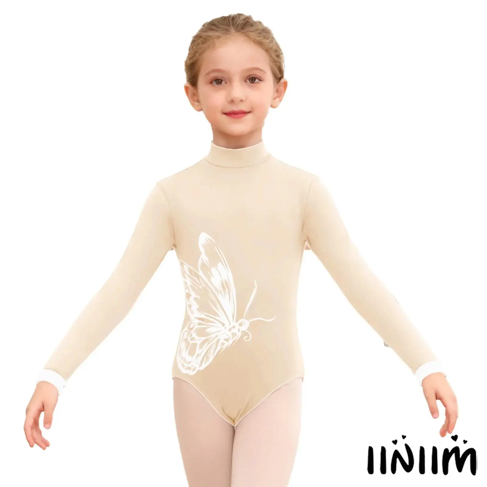 

Kids Girls Fleece Lined Lyrical Leotard Long Sleeve Butterfly Pattern Back Invisible Zipper Gymnastics Ballet Dance Bodysuit