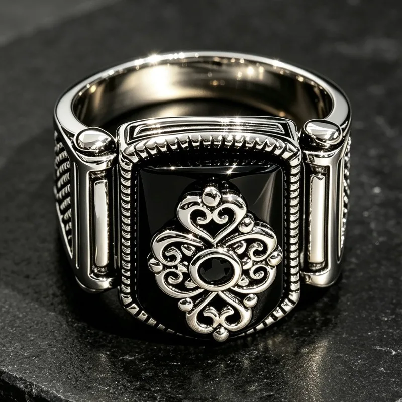 European and American new fashion retro simple engraving flower shape men's ring