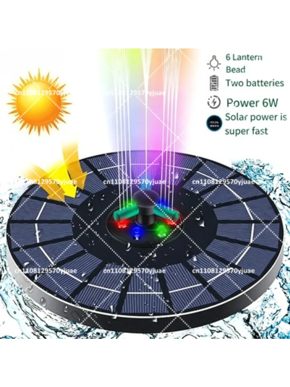 Solar Fountain Pump 6W with Cord for Bird Bath, Outdoor Water Feature, Solar Powered Fountain for Garden Decor