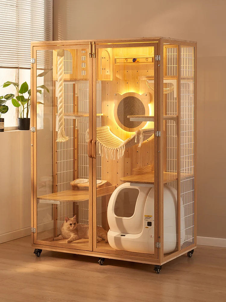 

DIY Villa Solid Wood Cage Household Non occupying House Extra Large Free Space Cat House Panoramic Cabinet