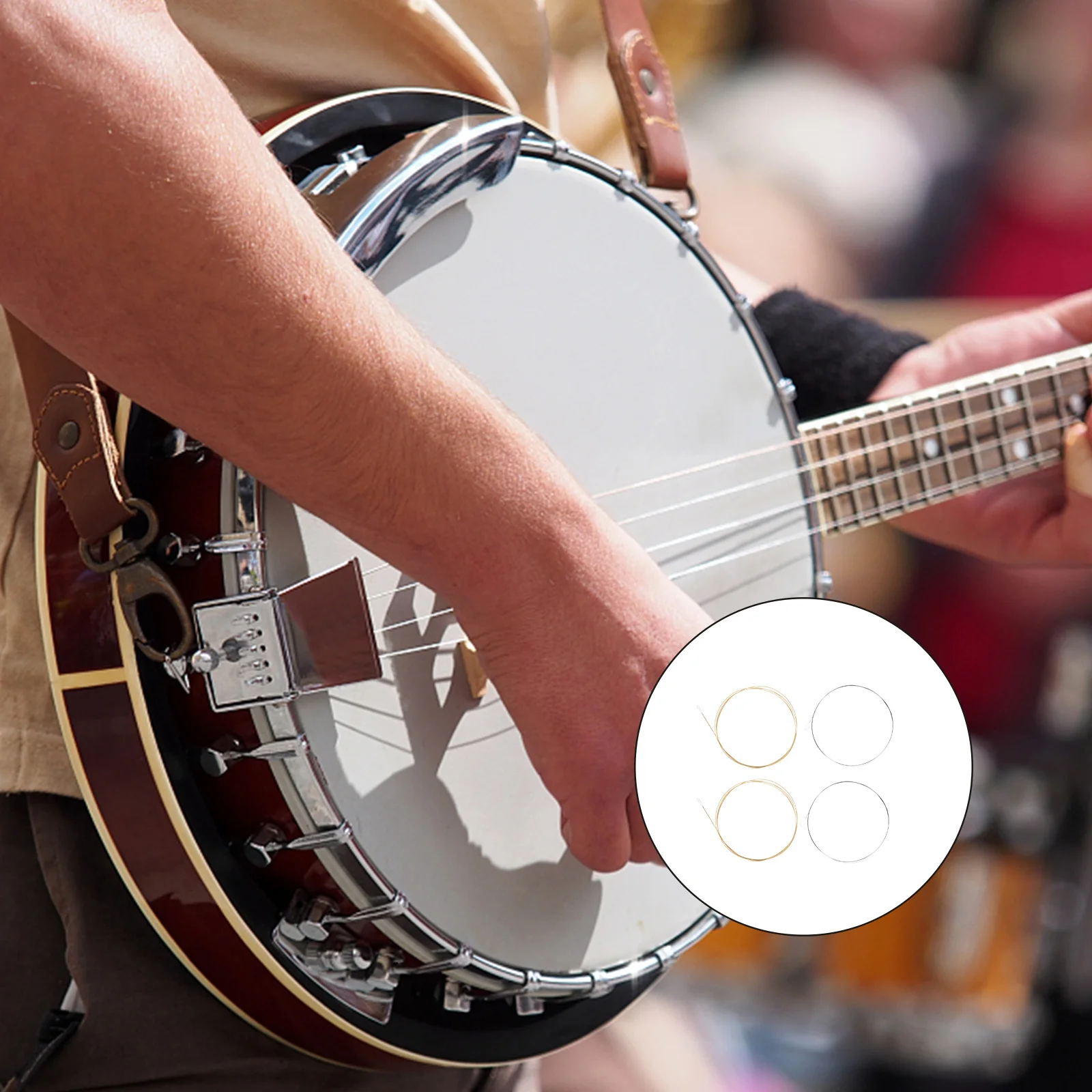 

1Set 4-String Banjo Strings Steel Replacement Set Sturdy Reliable Banjo Parts for Easy Tuning Long-Lasting Performance